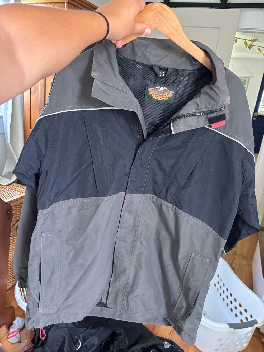 Harley Davidson Men's rain hooded zip up Gray Windbreaker Jacket